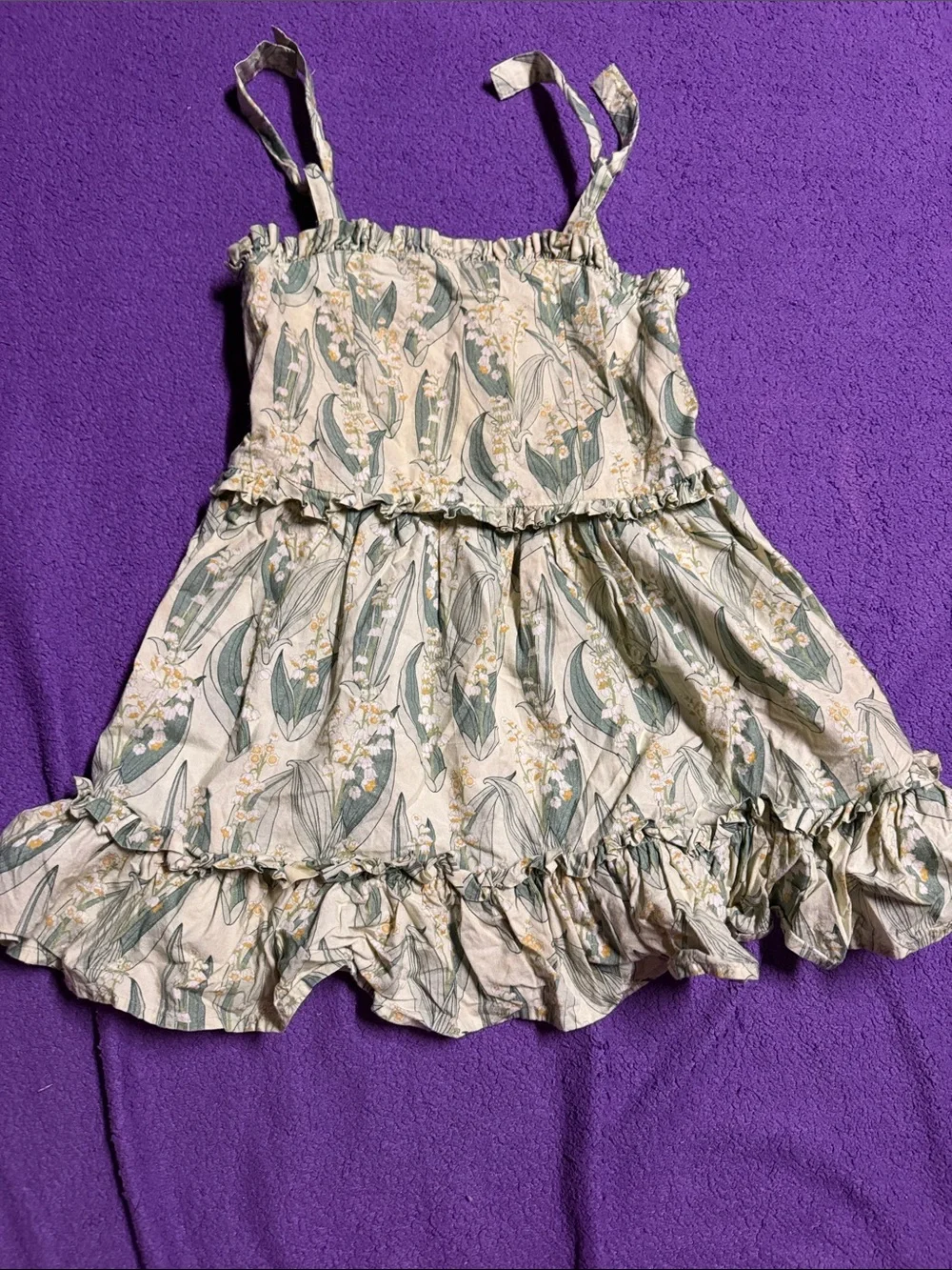 Kate Quinn Cream Sundress with Green Leaf & Yellow Floral Print